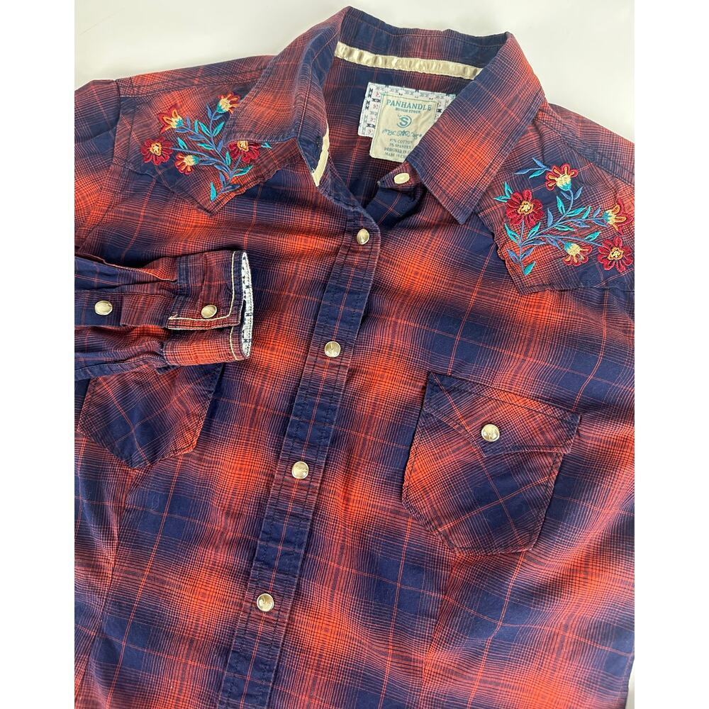 Panhandle Rough Stock Size Small Pearl Snap Western Floral Embroidered Shirt